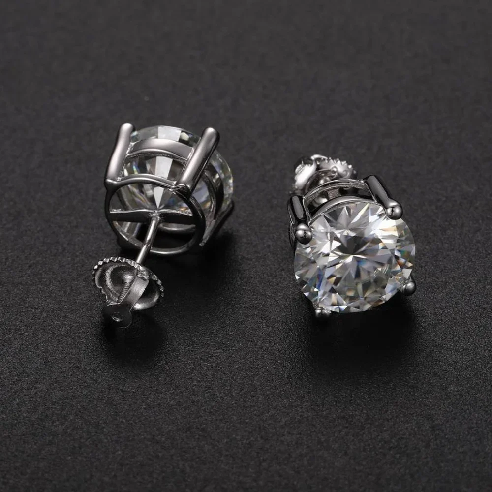 Certified 8ct. t.w. Moissanite Diamond Round Stud Earrings NEW A